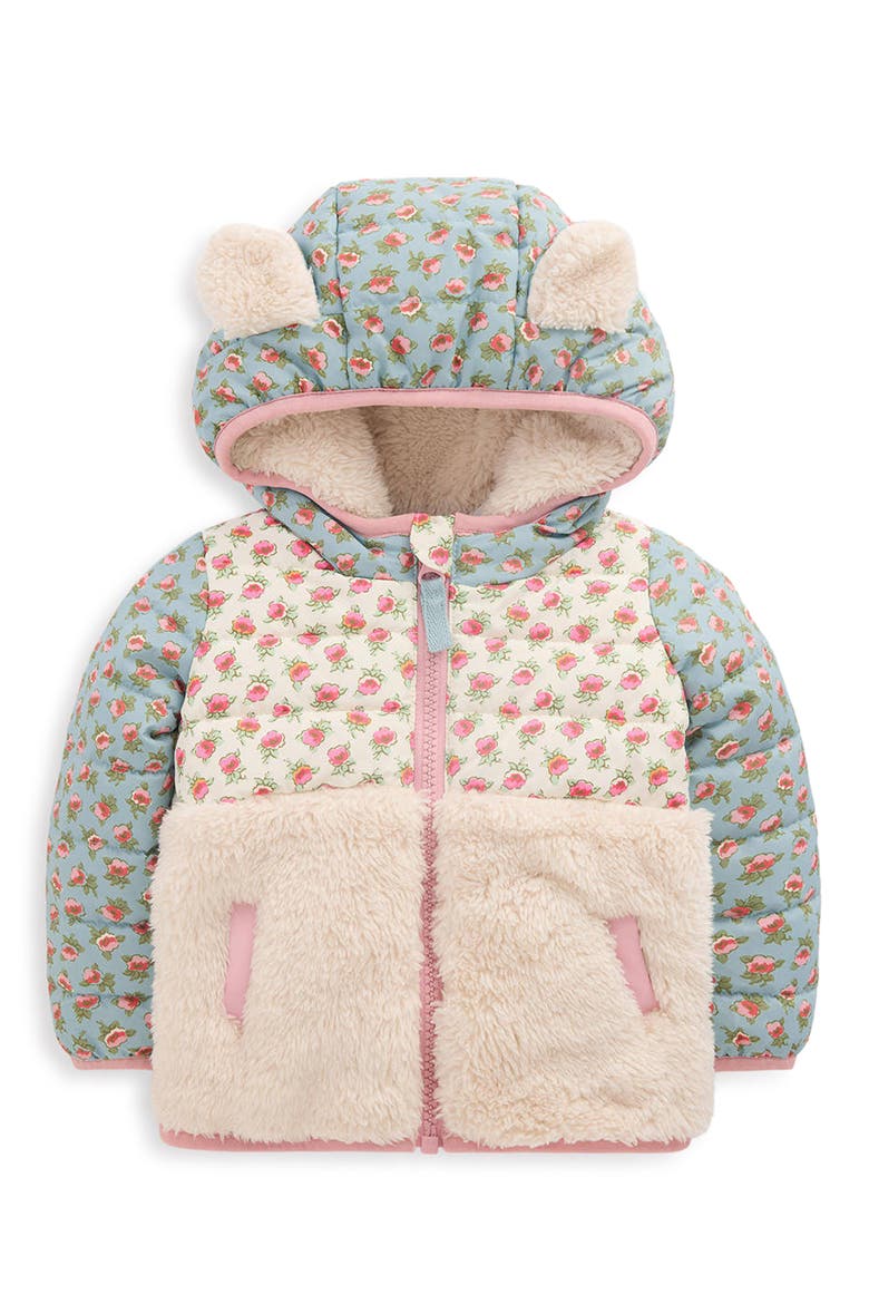 Kids' Mixed Borg Hooded Jacket, Main, color, BLUE HOTCHPOTCH FLORAL