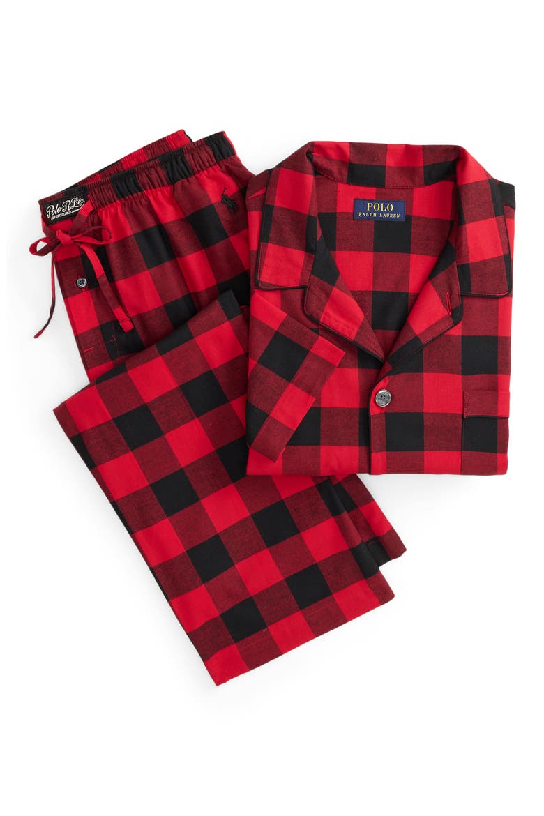 Buffalo Check Flannel Pajama Top, Alternate, color, RED BUFFALO CHECK POLO BLACK