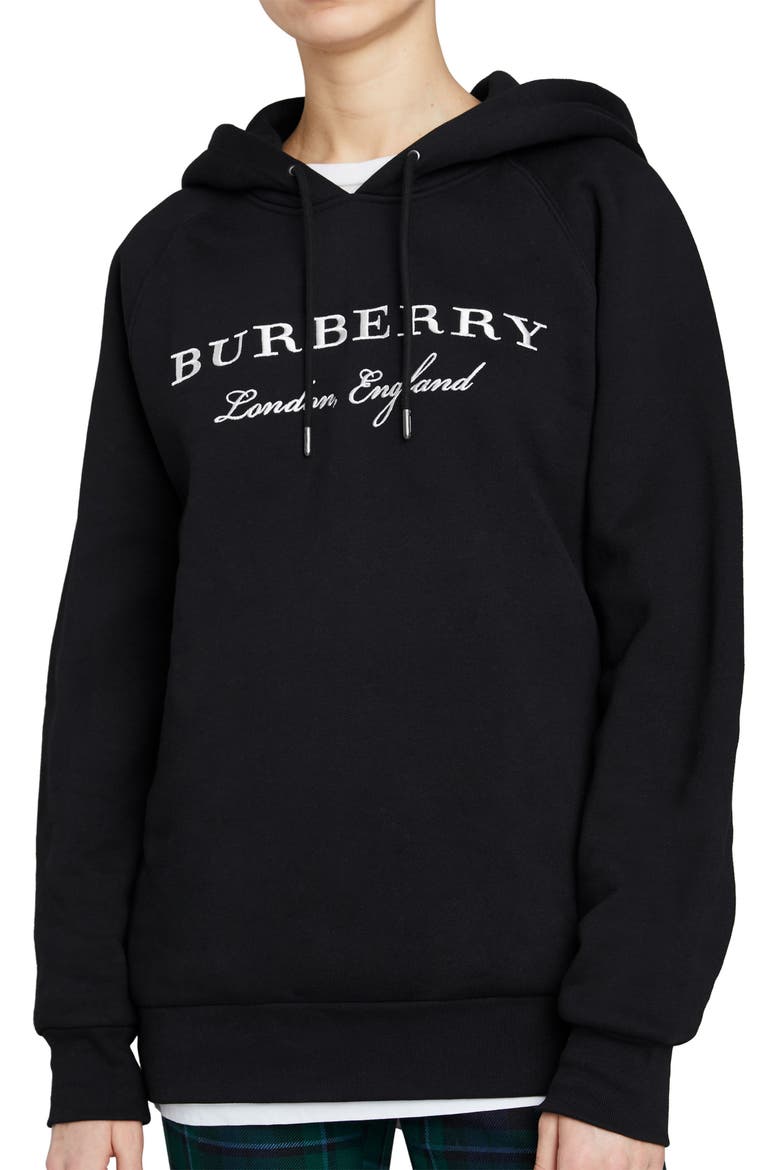 Krayford Embroidered Cotton Blend Hoodie, Main, color, BLACK