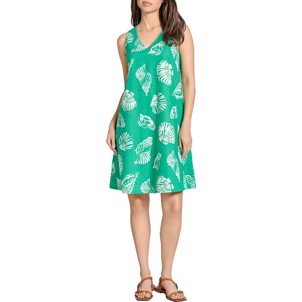 Jones New York Gina Seashell Print Linen Blend Trapeze Dress In Kelly Multi