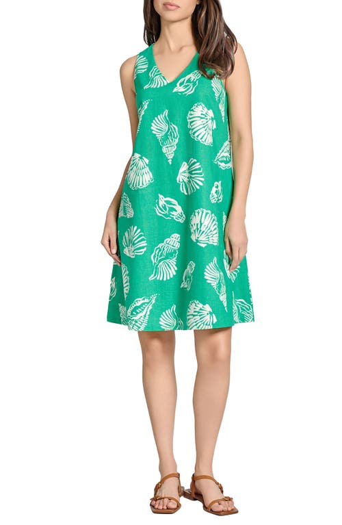 Jones New York Gina Seashell Print Linen Blend Trapeze Dress In Kelly Multi