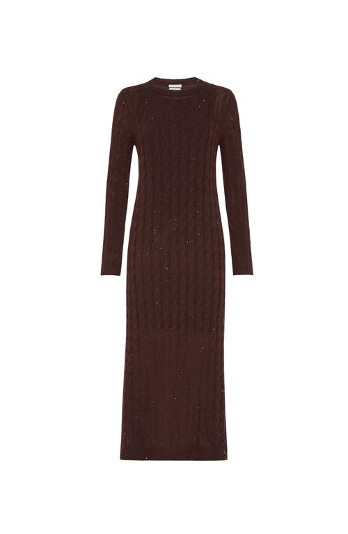 Brunello Cucinelli Sequined Cable-knit Midi Dress In Brown