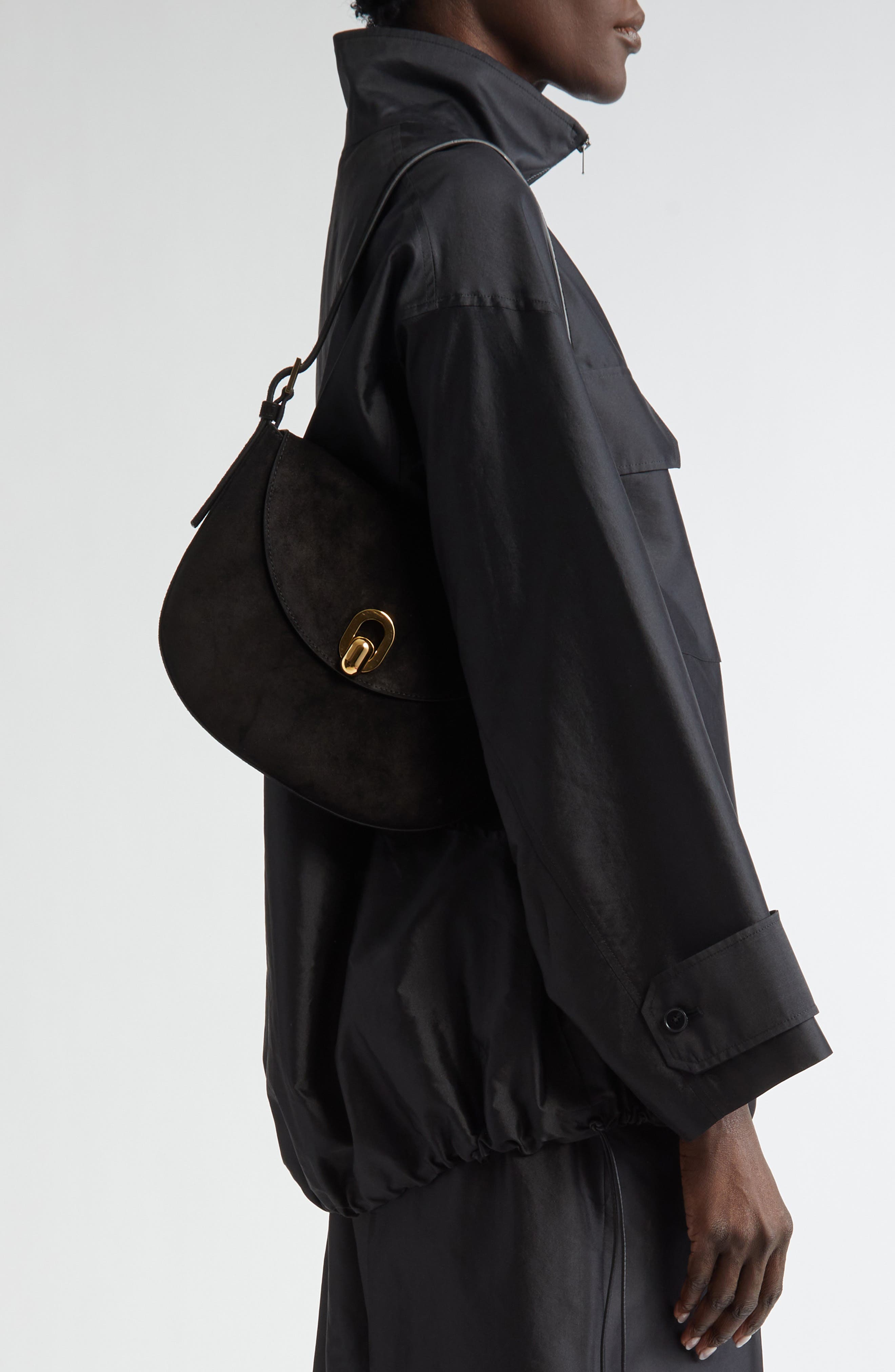 SAVETTE Tondo Suede Hobo Bag, Alternate, color, Black