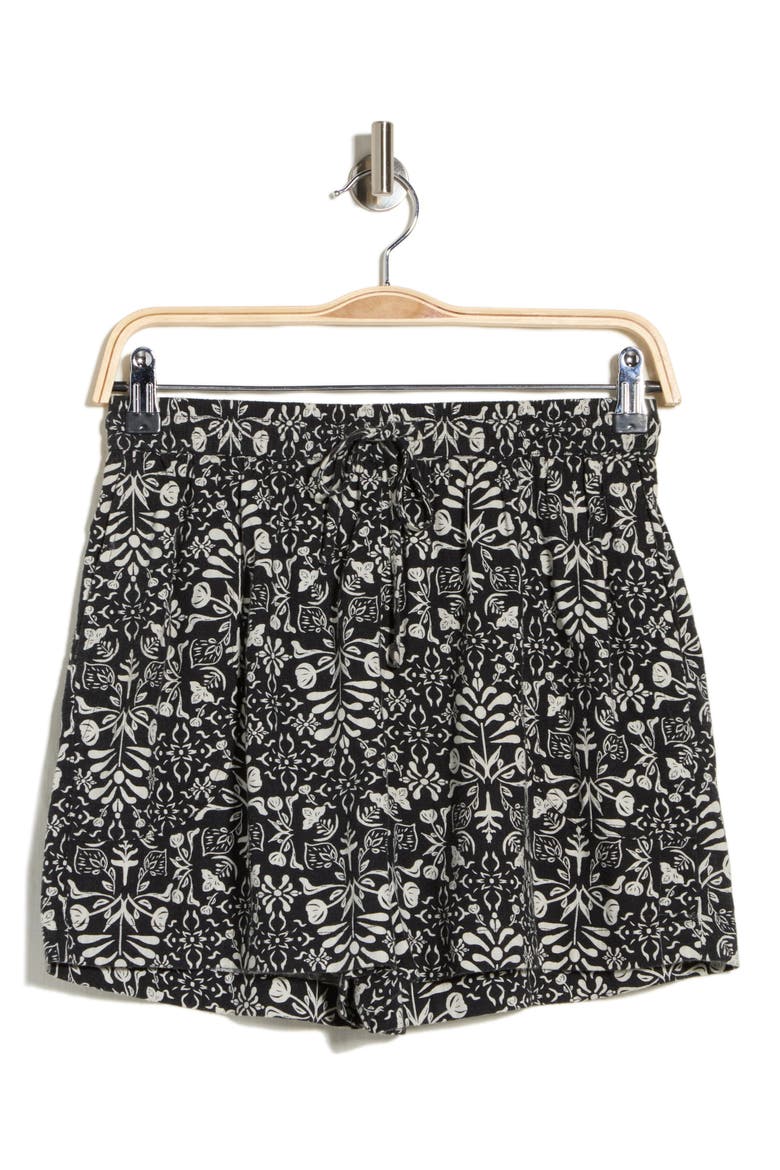 Floral Cotton Blend Pull-On Shorts, Alternate, color, BLACK- IVORY JULES FLORAL