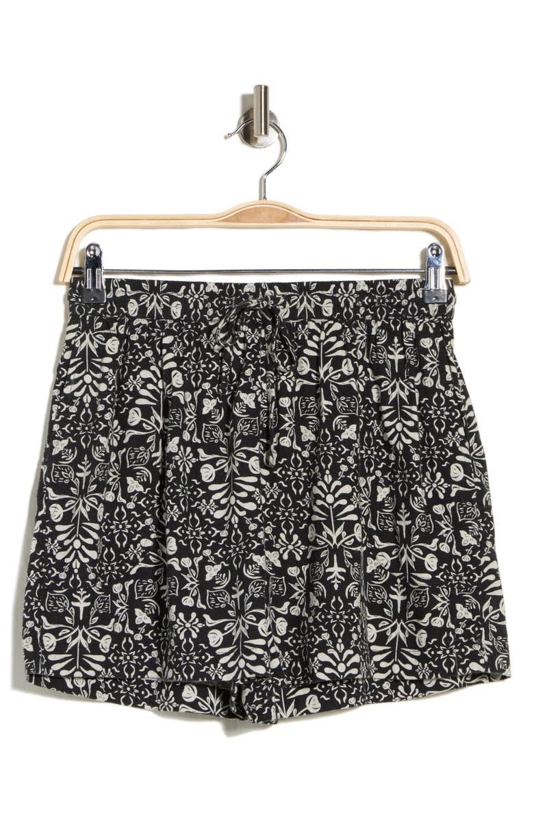 Melrose and Market Floral Cotton Blend Pull-On Shorts, Alternate, color, Black- Ivory Jules Floral