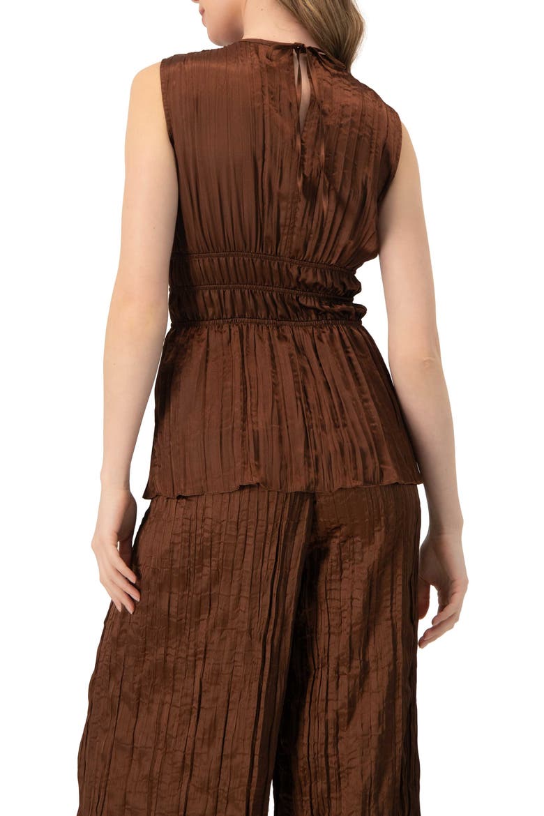 Satin Sleeveless Pleated Blouse, Alternate, color, Brown