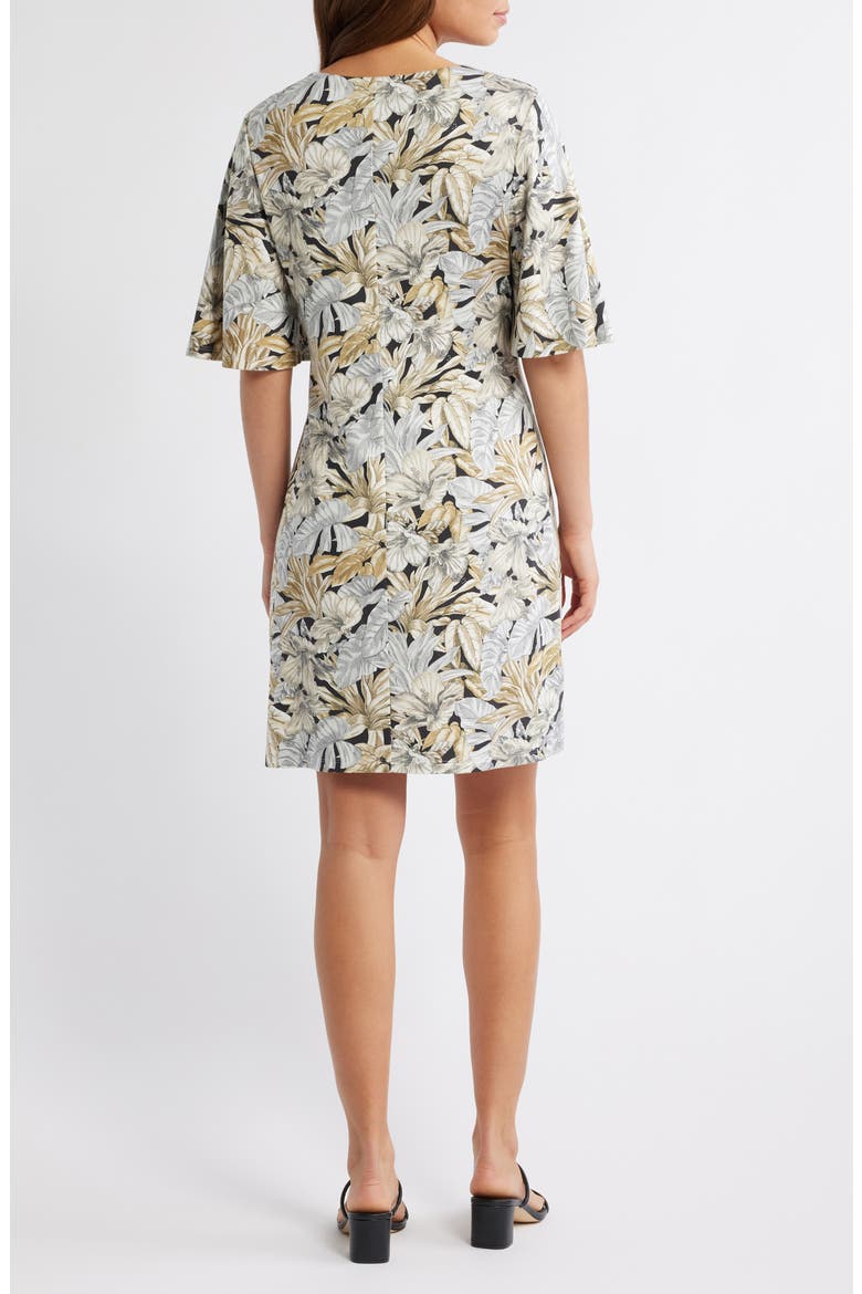 Darcy Floral Print Flutter Sleeve Dress, Alternate, color, BLACK