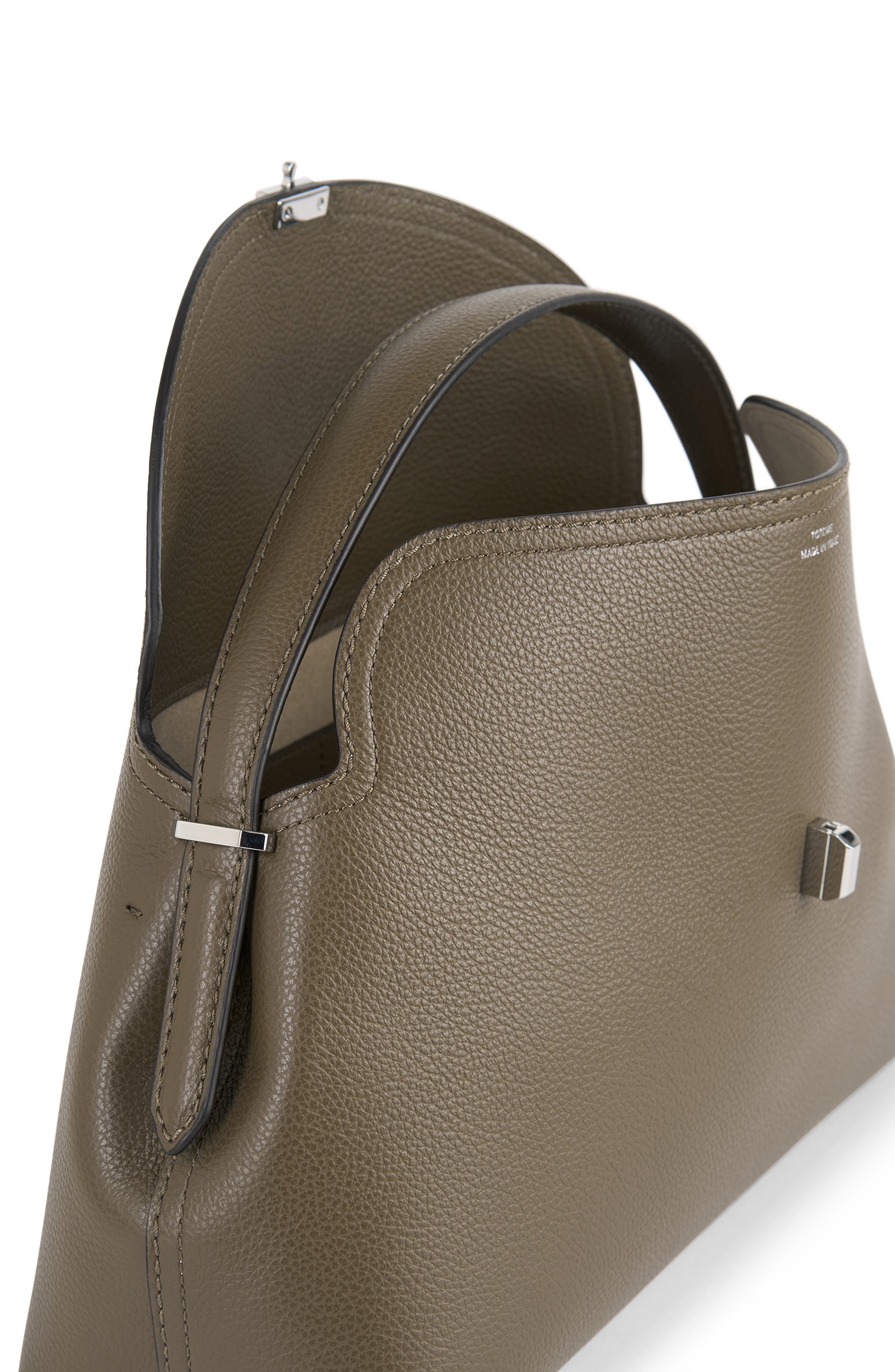 T-Lock Grained Leather Top Handle Bag, Alternate, color, DARK TAUPE