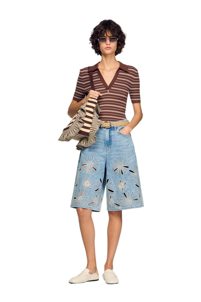Embroidered Bermuda shorts, Alternate, color, Blue jean