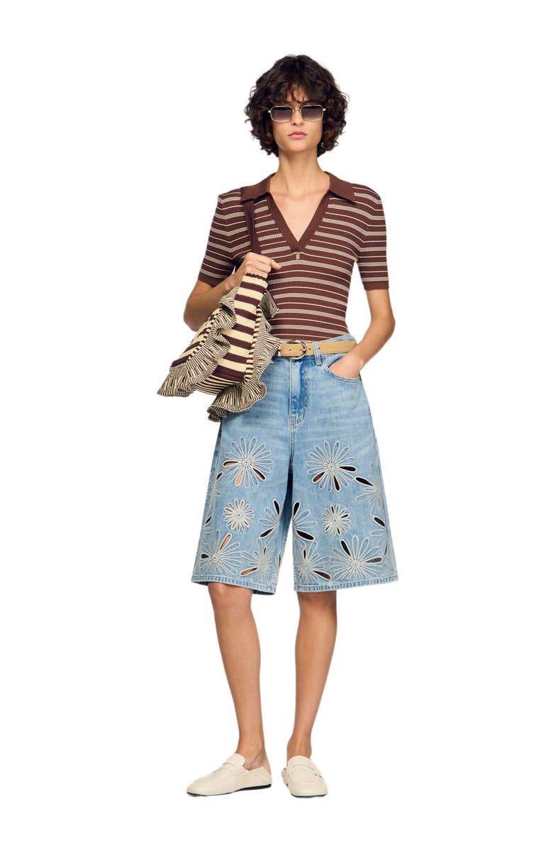 SANDRO Embroidered Bermuda shorts, Alternate, color, Blue Jean