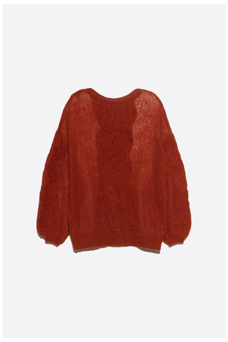 Mohair Cable Knit Sweater, Alternate, color, BRICK RED