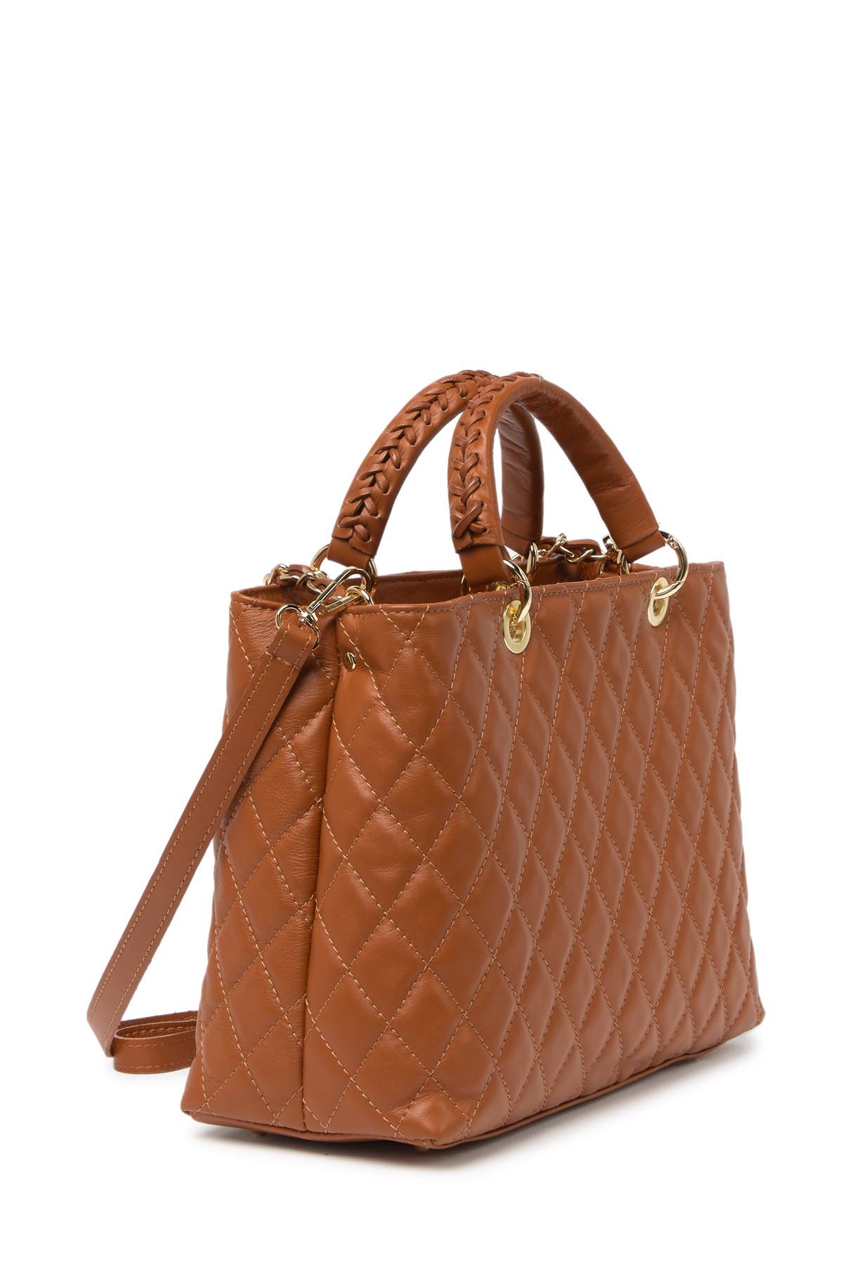 Quilted Leather Satchel, Alternate, color, SADDLE