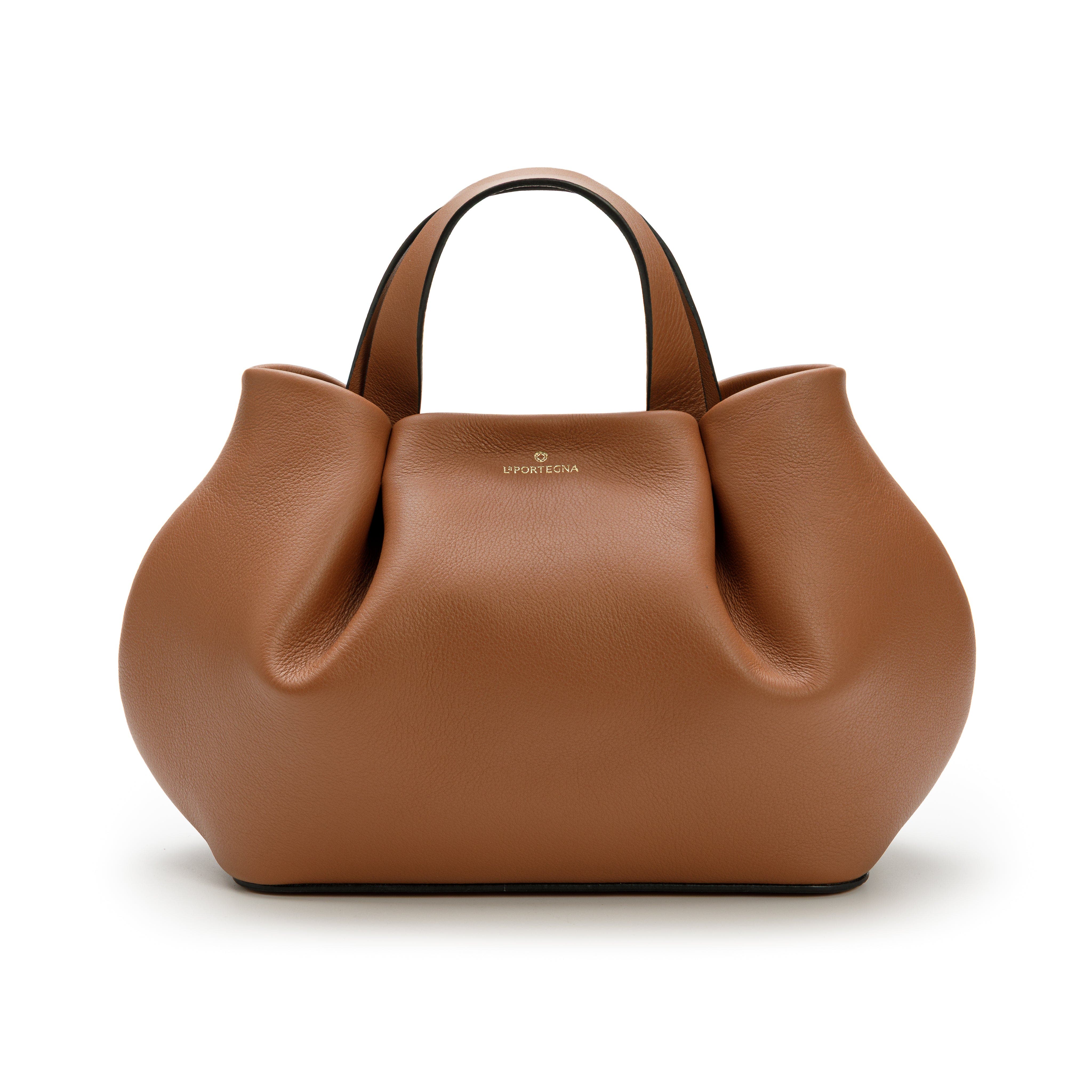 LA PORTEGNA Isabela Shoulder Bag Sculpted From Full Grain Leather, Main, color, Brown