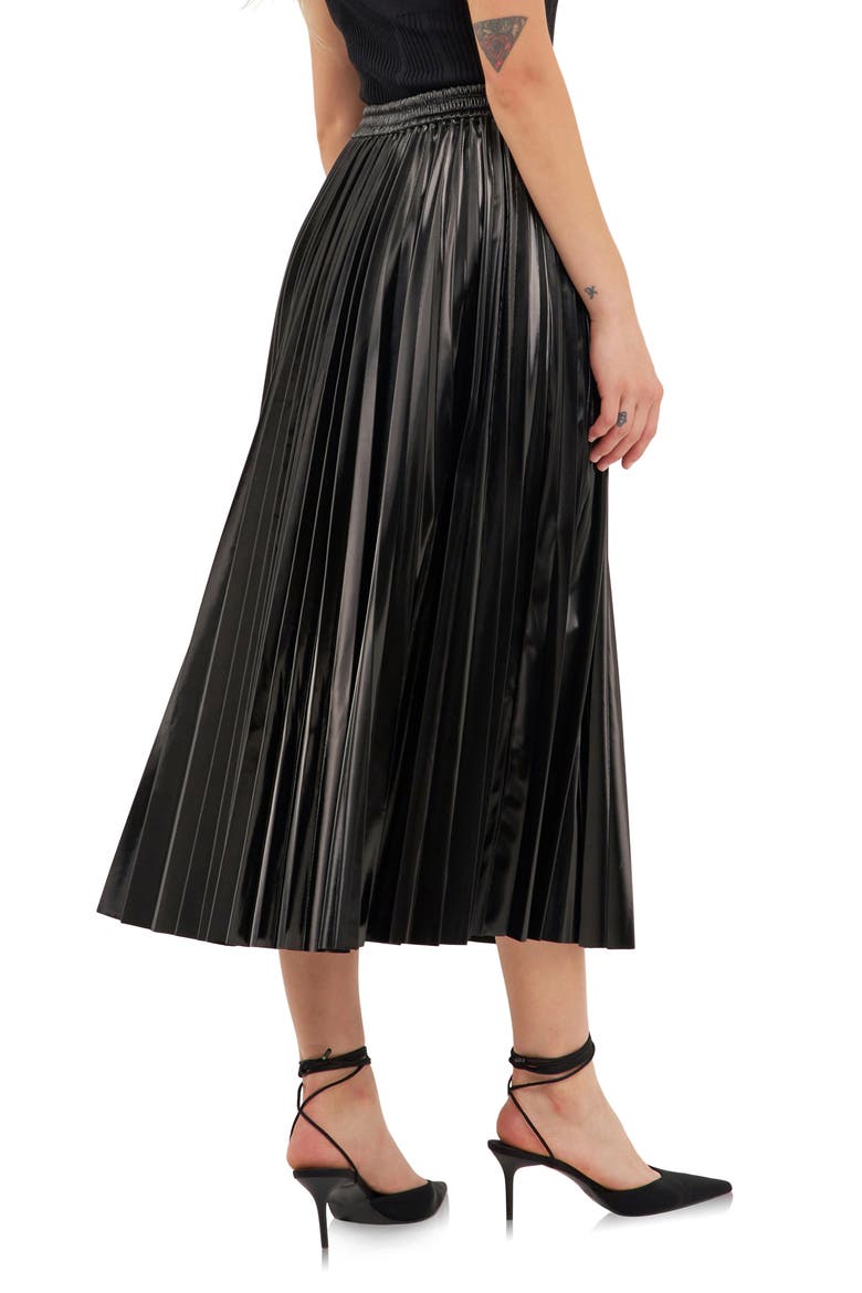 Pleated Faux Leather Midi Skirt, Alternate, color, BLACK