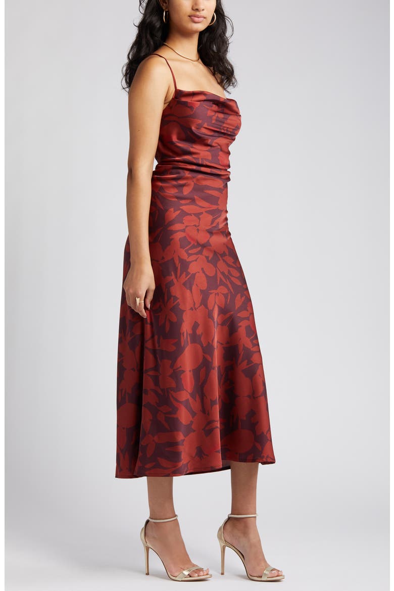 Amberlust Floral Satin Midi Dress, Alternate, color, BRONZE MULTI