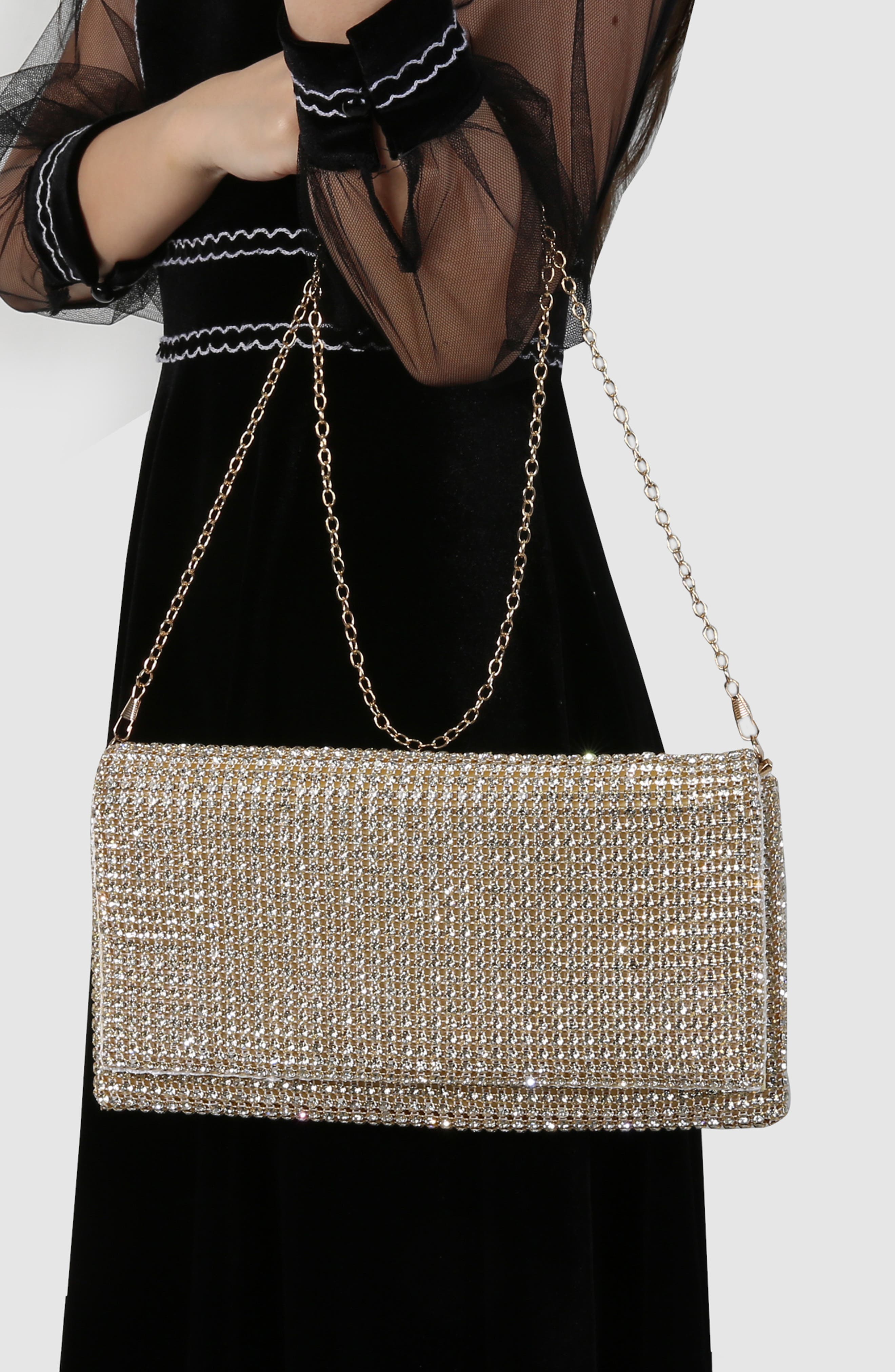 Large Rhinestone Embellished Clutch, Alternate, color, GOLD