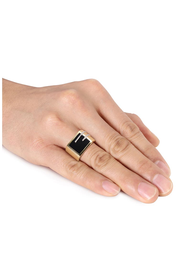 Men's Square Black Onyx & Diamond Ring - 0.13ct., Alternate, color, BLACK