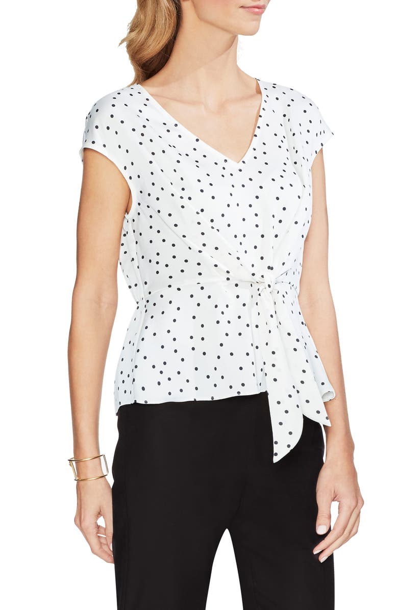 Vince Camuto Cap Sleeve Polka Dot Blouse, Main, color, 