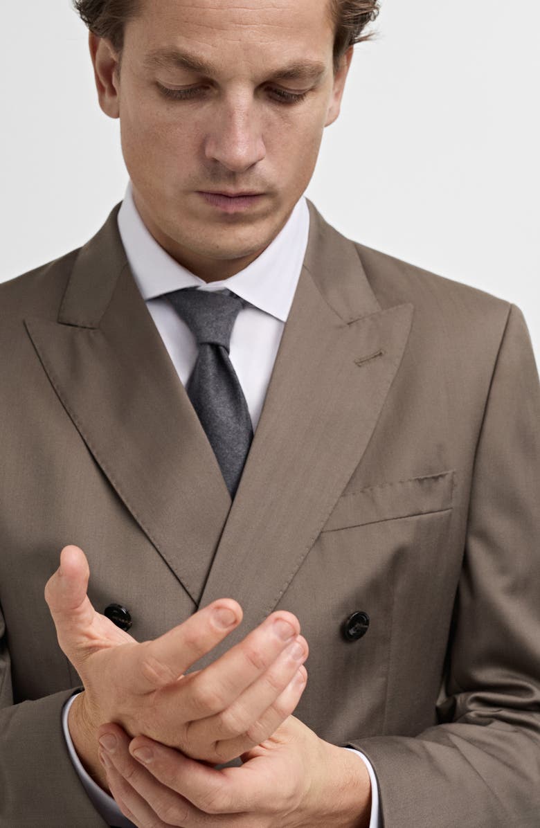 MANGO Double Breasted Virgin Wool Herringbone Blazer, Alternate, color, 