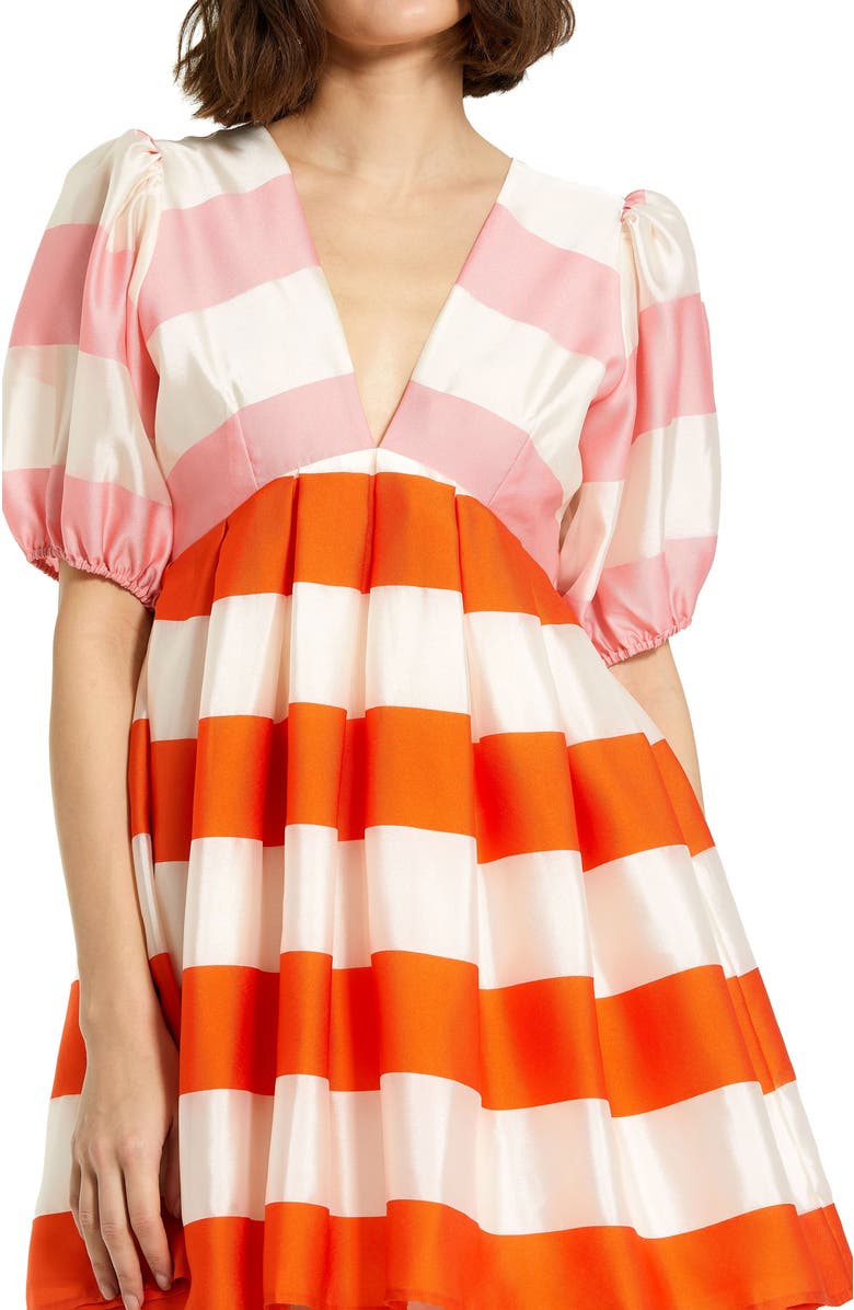 Mac Duggal Organza Striped Balloon Sleeve Mini Dress, Alternate, color, Sunset