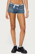 EDIKTED Olesia Tie Waist Low Rise Denim Shorts