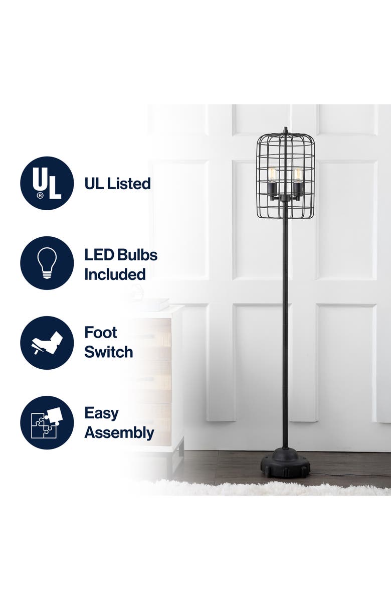 JONATHAN Y Odette 65" Industrial Metal Floor Lamp, Black/Silver, Alternate, color, Black/Silver