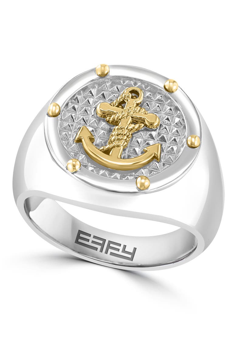Sterling Silver & 18K Yellow Gold Anchor Ring, Main, color, SILVER