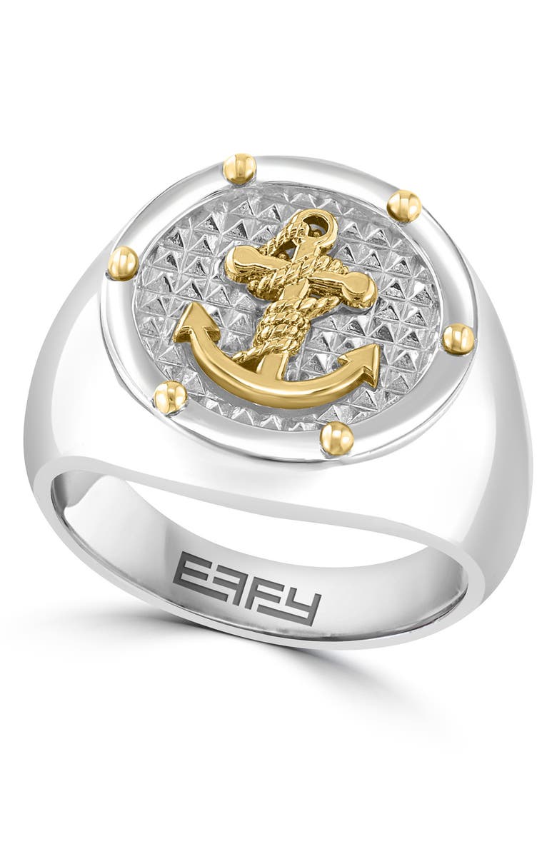 EFFY Sterling Silver & 18K Yellow Gold Anchor Ring, Main, color, Silver