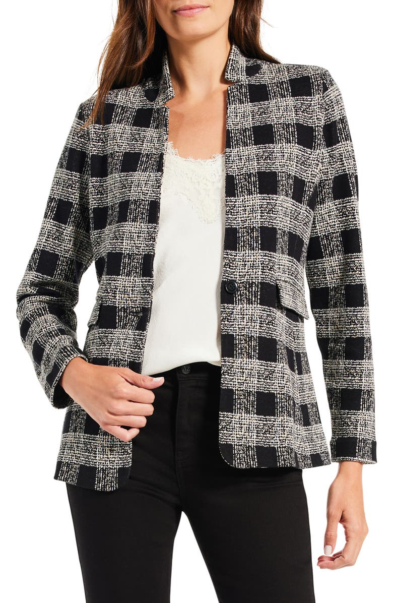 NIC+ZOE Perfectly Plaid Metallic Cotton Blend Knit Blazer, Main, color, 