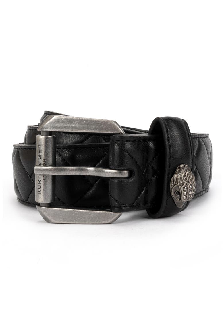 Micro Quilt Leather Belt, Main, color, BLACK ANTIQUE SILVER