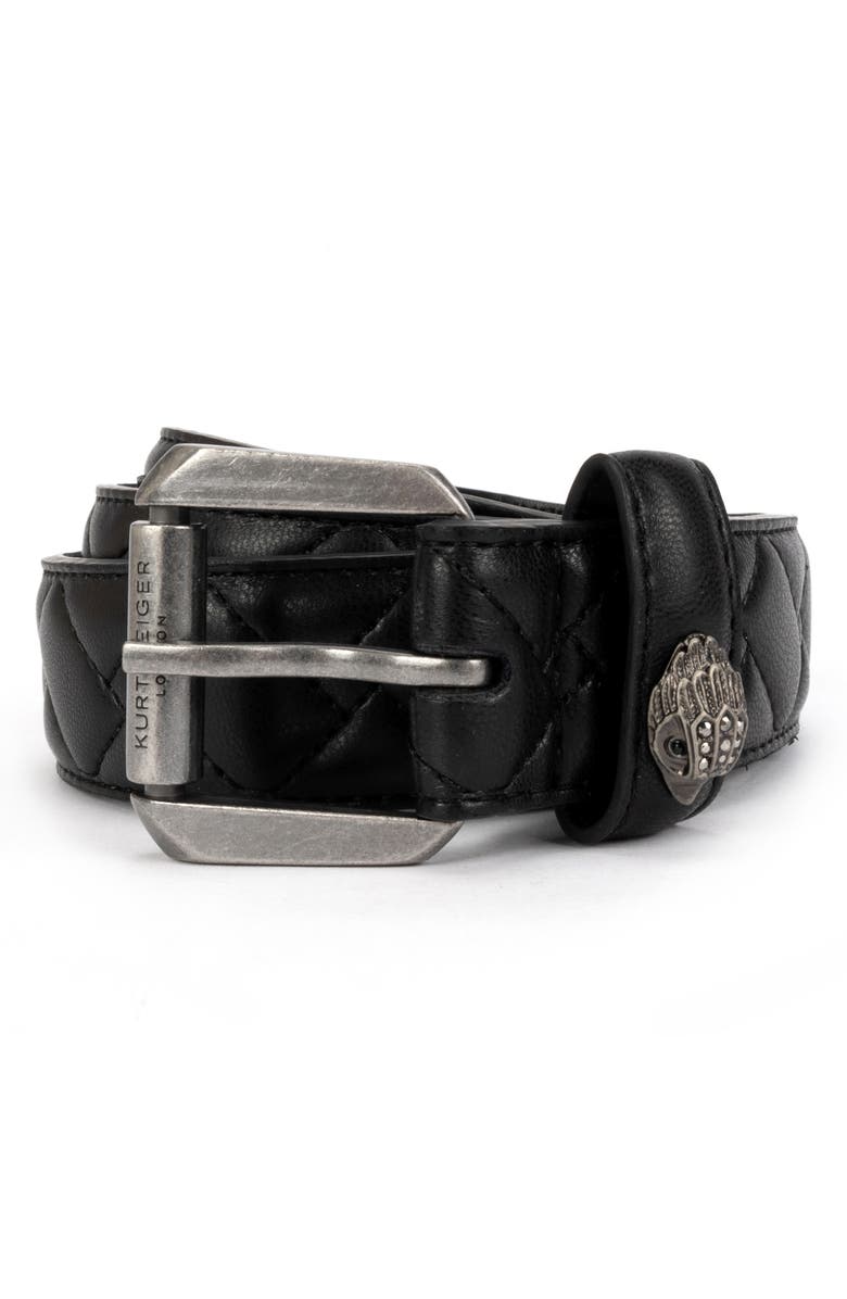 Kurt Geiger London Micro Quilt Leather Belt, Main, color, Black Antique Silver