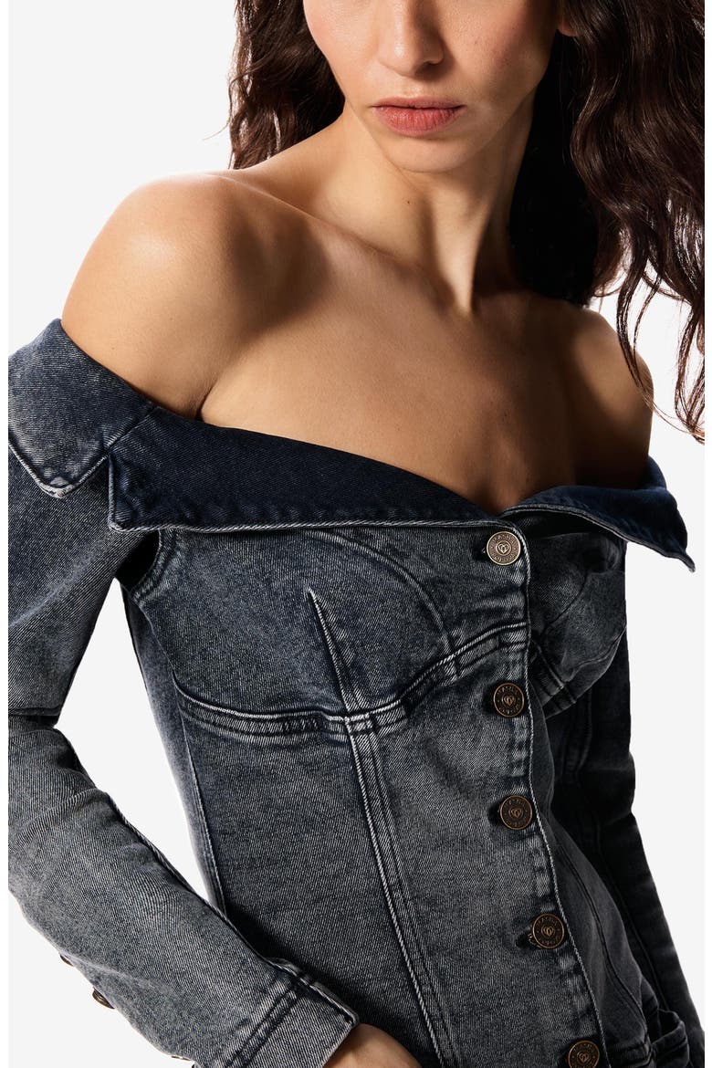 x Masha Popova Long Sleeve Off the Shoulder Denim Minidress, Alternate, color, GRAY