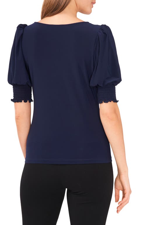 Chaus Square Neck Smocked Sleeve Blouse In Blue