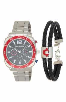 Braided Faux Leather Bracelet and Quartz Watch Set, 44mm