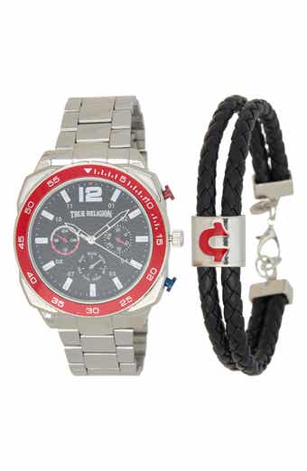 Braided Faux Leather Bracelet and Quartz Watch Set, 44mm