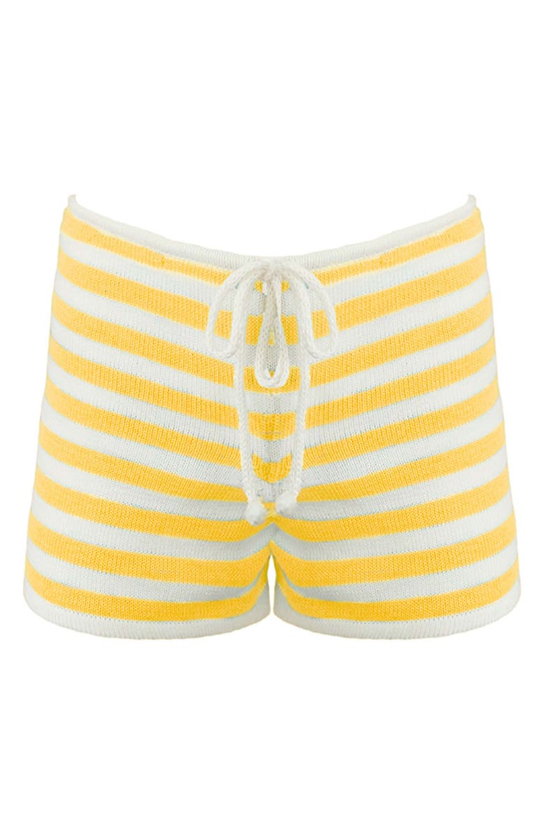 Capittana Maddy Stripe Cover-Up Shorts, Alternate, color, Yellow
