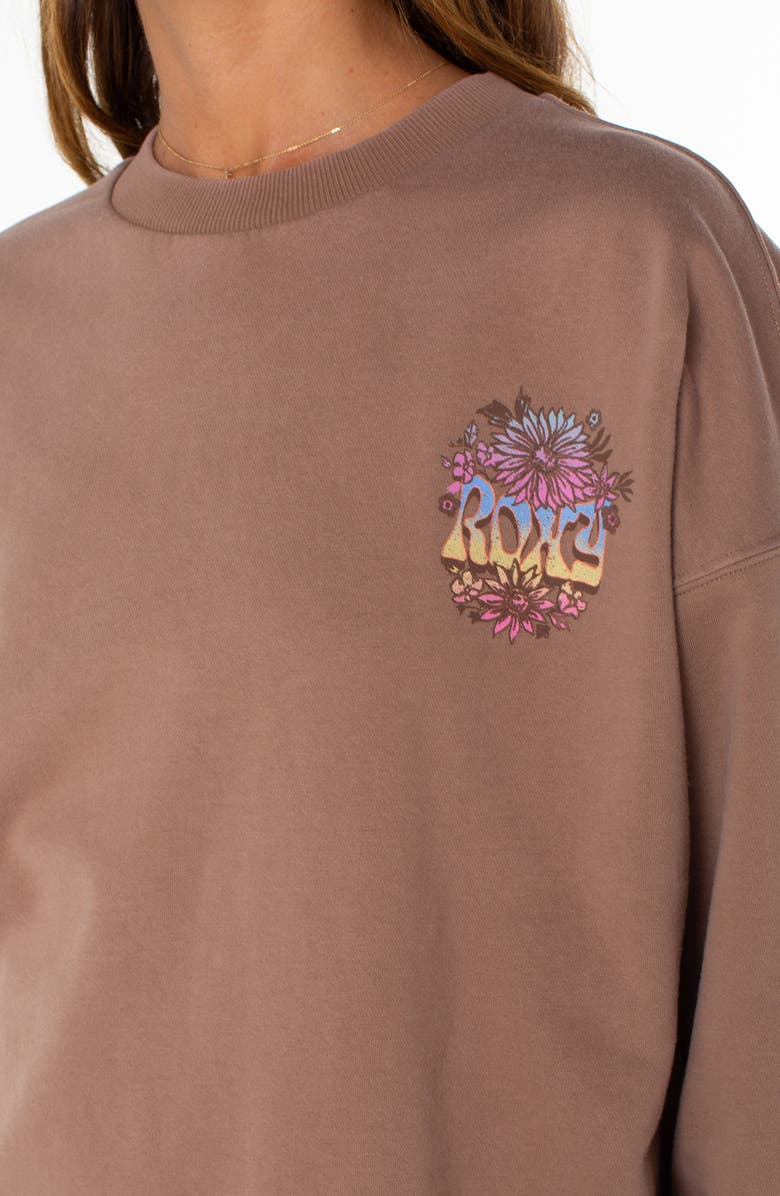 Roxy Lineup Oversize Cotton Blend Graphic Sweatshirt, Alternate, color, Brownie