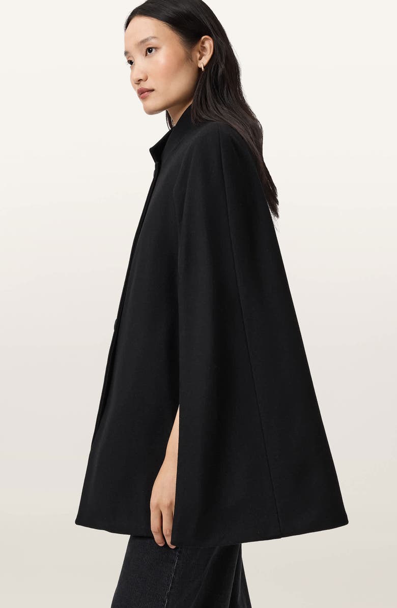 AllSaints Lunis Wool Blend Cape Coat, Alternate, color, Black