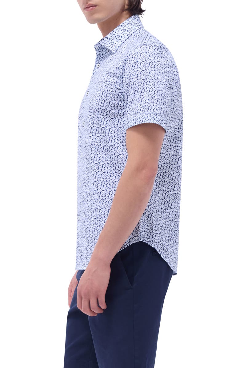Bugatchi Miles OoohCotton<sup>®</sup> Floral Short Sleeve Button-Up Shirt, Alternate, color, Indigo