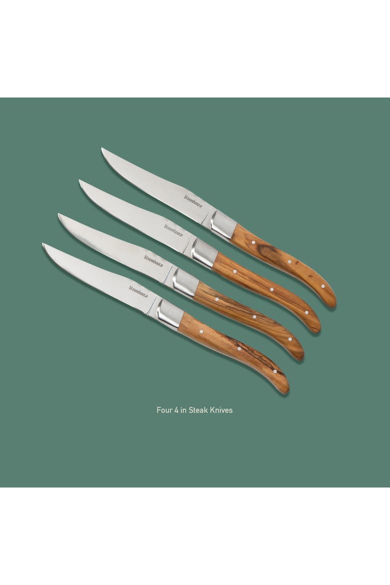 German Stainless Steel Steak Knife Set - Olive Wood Handle Steak Knives, Alternate, color, Natural Wood