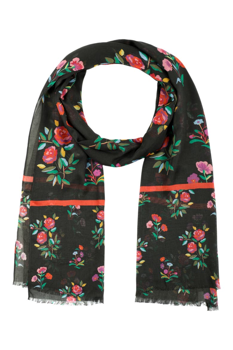 autumn floral oblong scarf, Main, color, BLACK