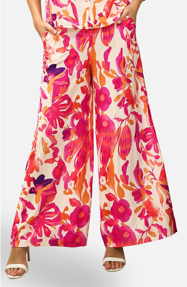 Yumi Abstract Floral Wide Leg Trousers, Alternate, color, Pink