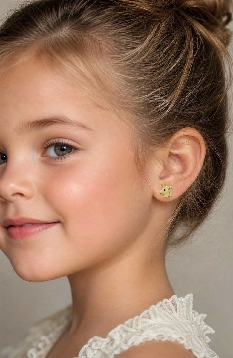 Lily Nily Kids' Pavé Cubic Zirconia Unicorn Stud Earrings, Alternate, color, Gold