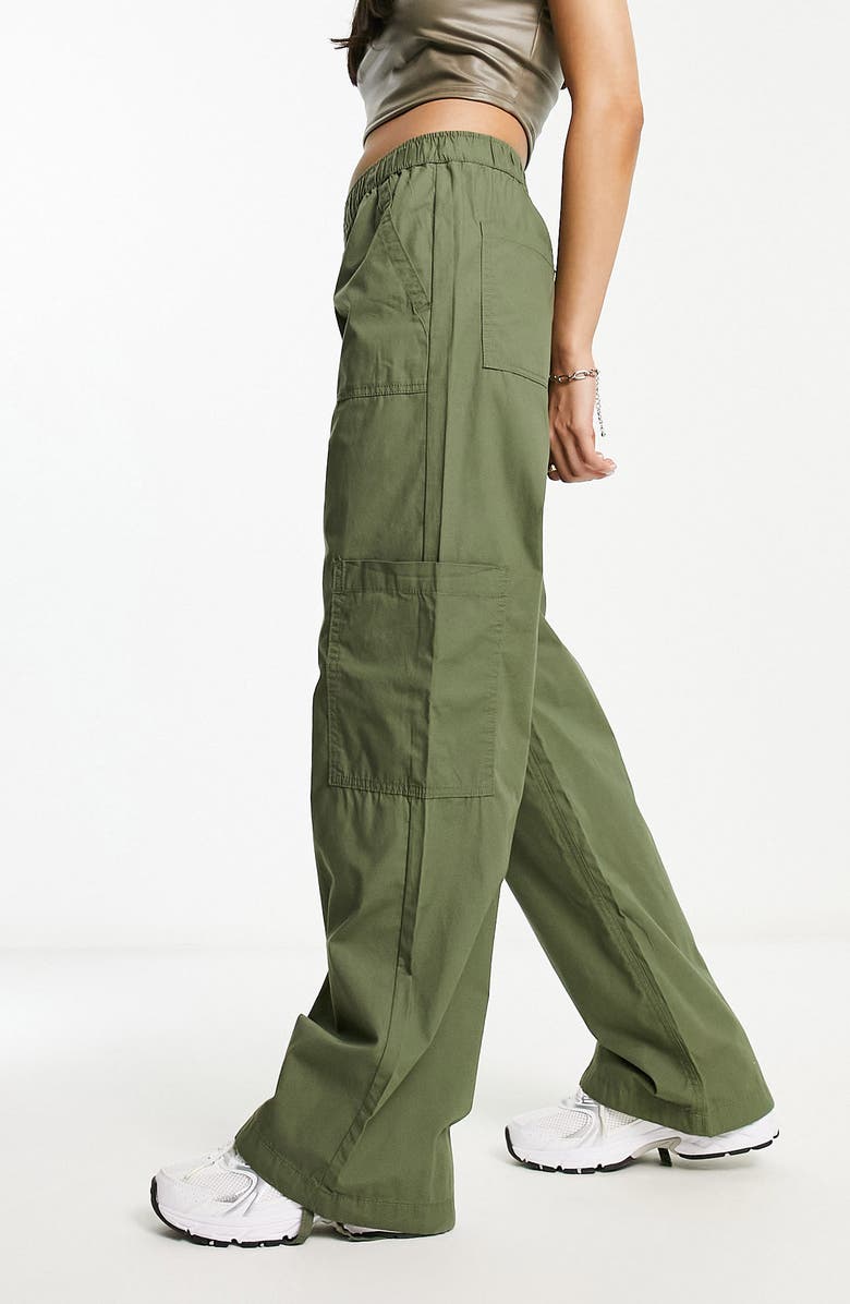 ASOS DESIGN Pull-On Cotton Poplin Cargo Pants, Alternate, color, Khaki