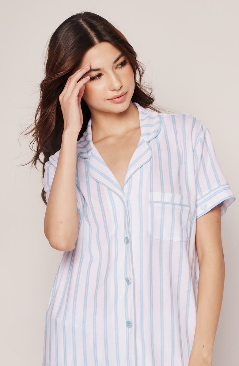 Petite Plume Stripe Pima Cotton Short Pajamas, Alternate, color, White