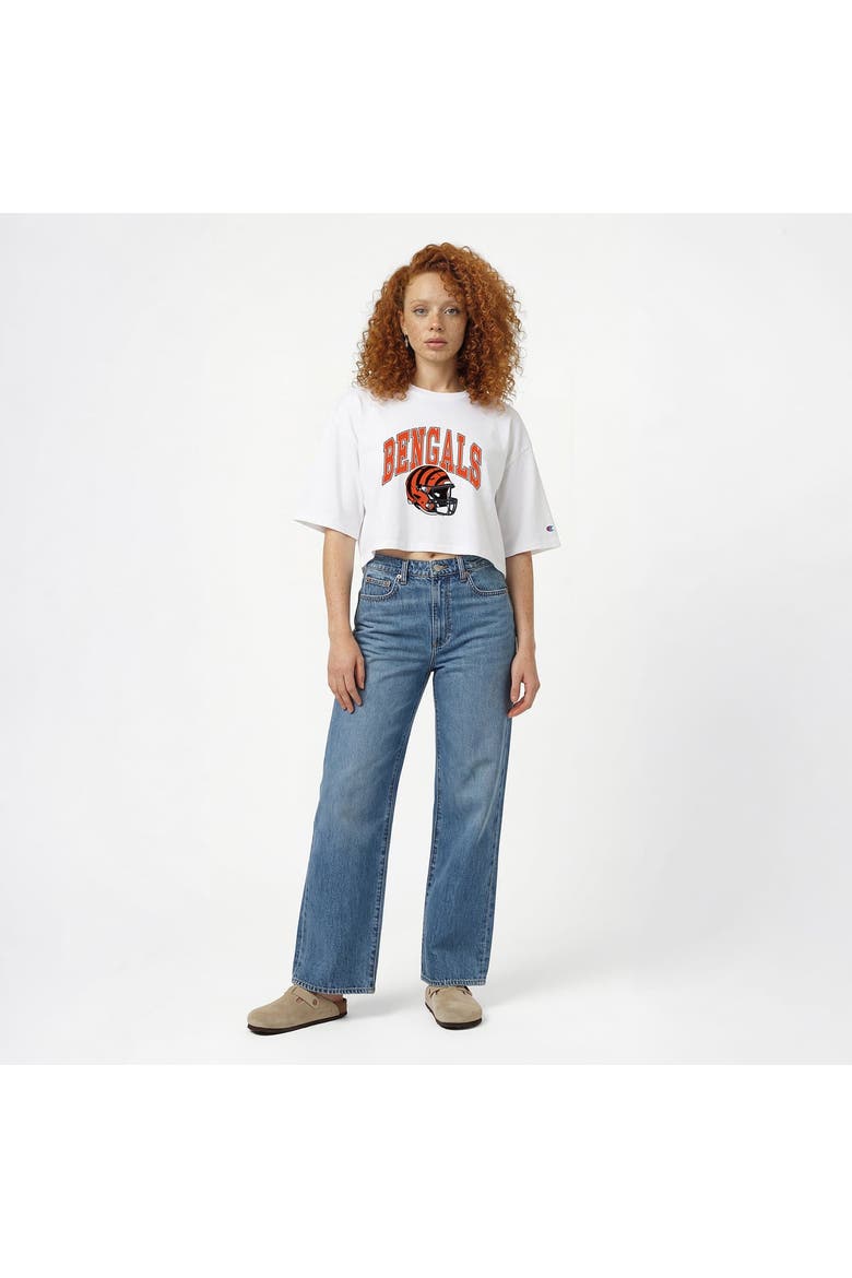 Women's Champion  White Cincinnati Bengals Boyfriend Cropped T-Shirt, Alternate, color, White