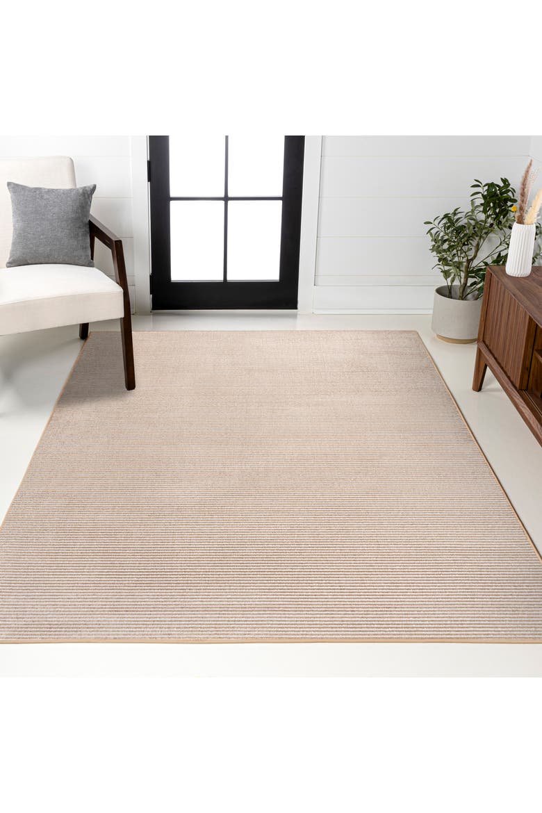 Cole Modern Minimalist Pinstripe High-Low Area Rug, Alternate, color, White/Gold