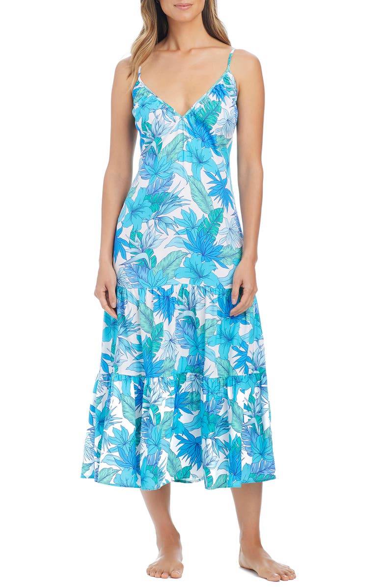BLEU by Rod Beattie Print Cover-Up Midi Dress, Main, color, Cool