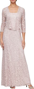 Alex Evenings Two-Piece Sequin Lace Gown & Jacket