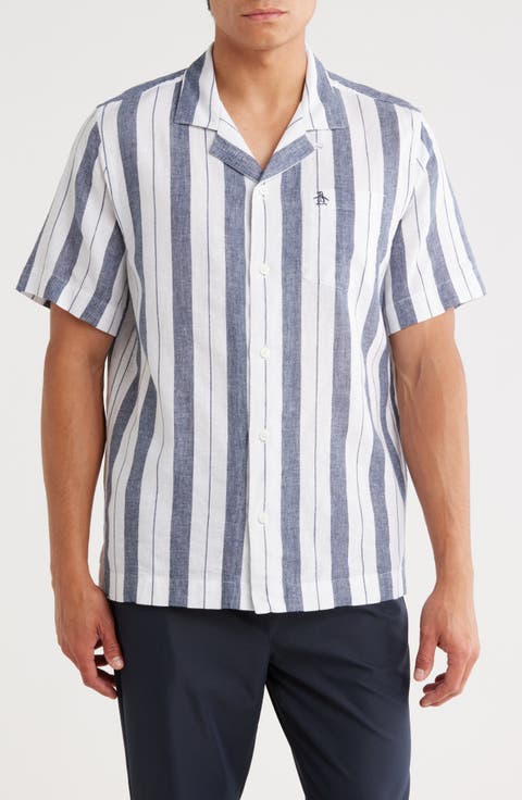 Vertical Stripe Linen & Cotton Camp Shirt
